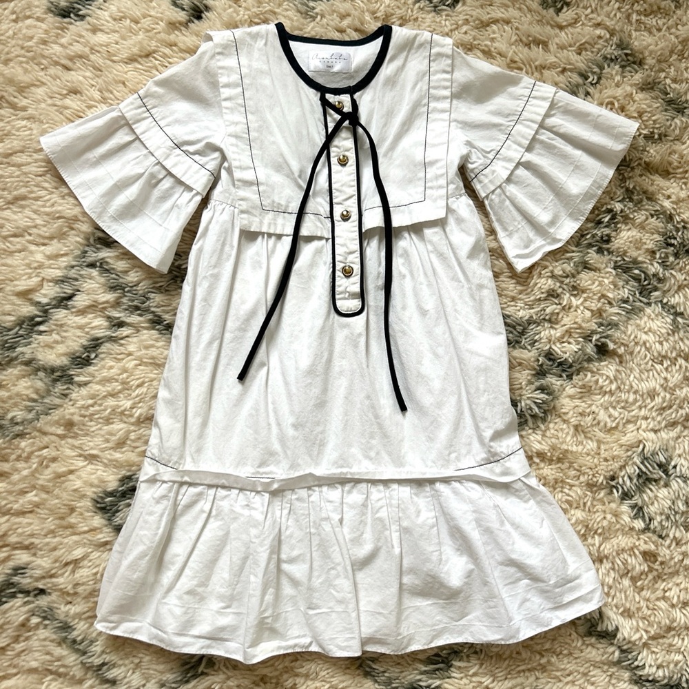 Aisabobo White Girls Dress with Black Trim